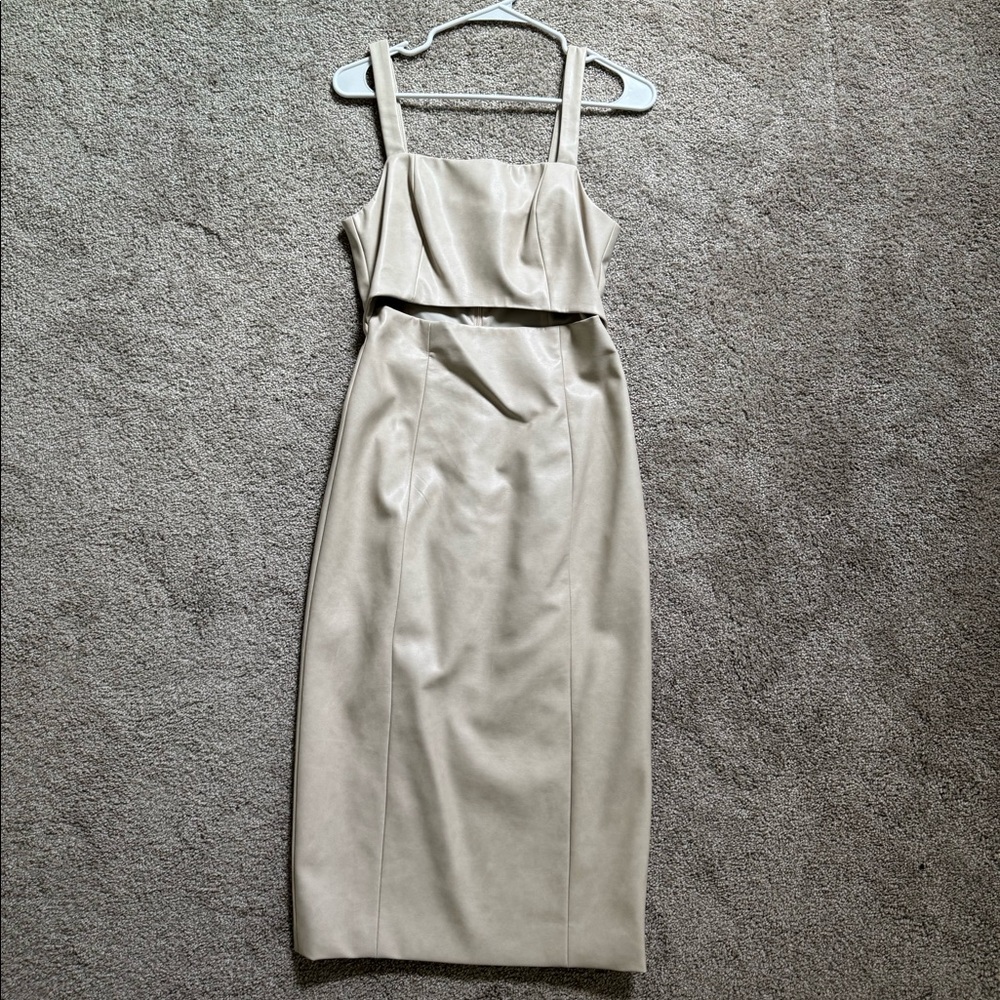 7 For All Mankind Faux leather tan midi dress